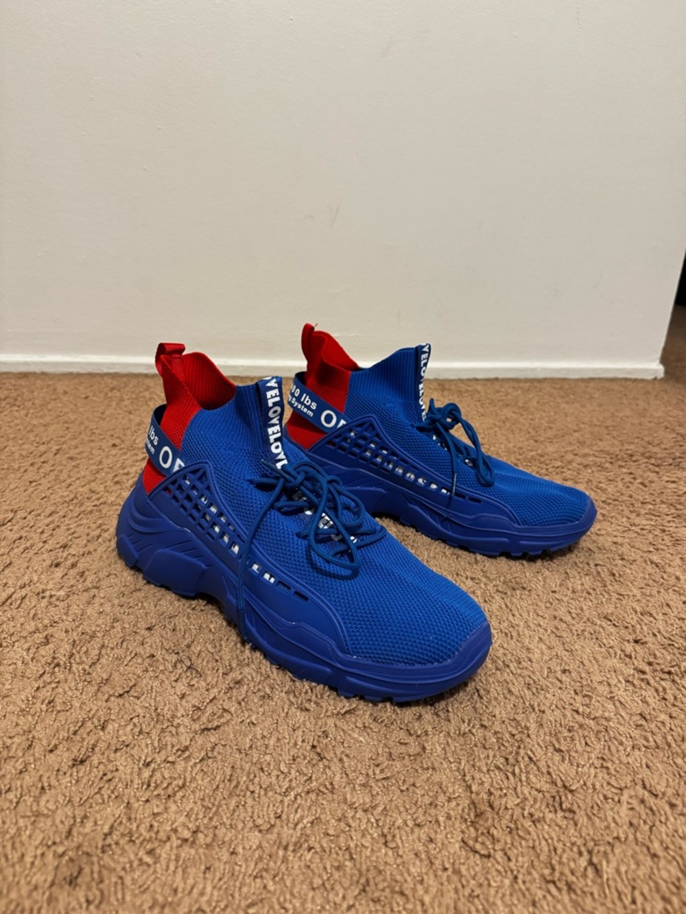 Men's Athletic Sneakers in Blue with Red Heel Pull